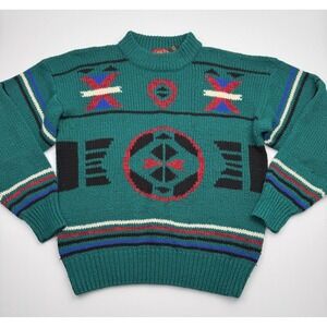 Vintage Oakton Limited Sweater Mens Medium Green Aztec Southwest Crewneck 90s